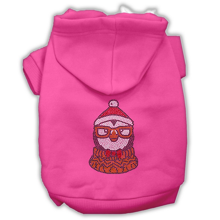 Hipster Penguin Rhinestone Dog Hoodie Bright Pink XS